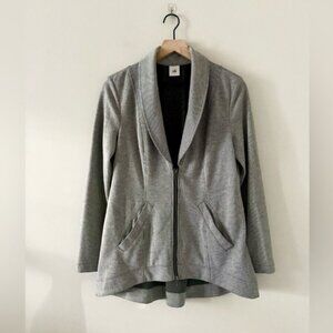 CAbi Jersey Knit Blazer Jacket with Zipper Detail in Thin Black & Gray Stripe S